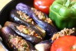 Stuffed aubergines, peppers and tomatoes
